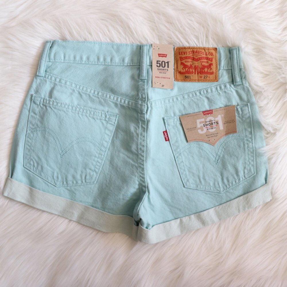 NWT Levi's Denim Shorts 501 Teal Blue Size 27 - Picture 3 of 5